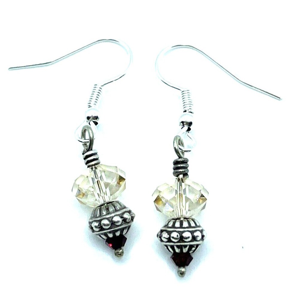 Brighton Holiday Crystal Ornament Beads Red Ivory Silver Custom Dangle Earrings